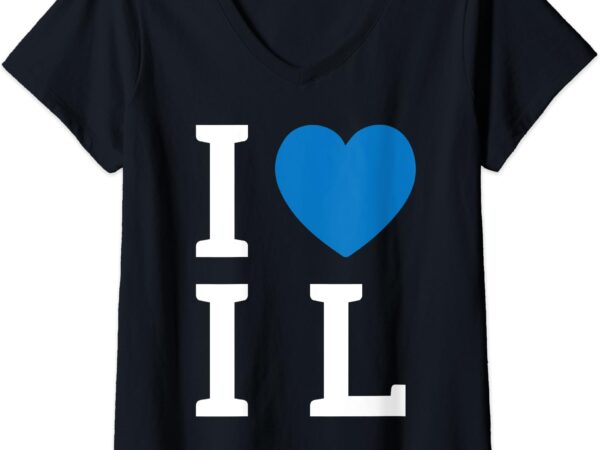 I love il illinois blue heart hebrew slang jew cool gift v-neck t-shirt