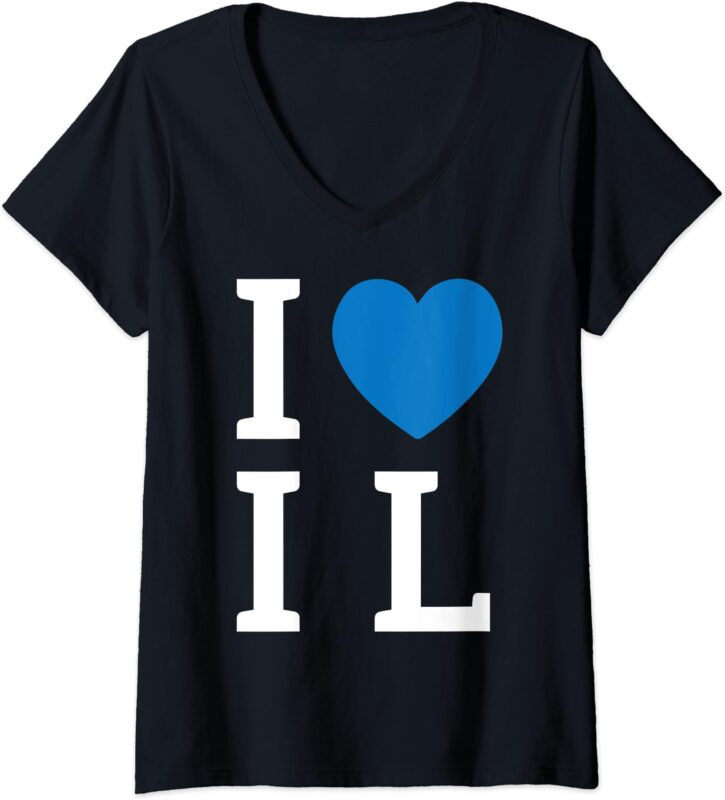 I Love IL Illinois Blue Heart Hebrew Slang Jew Cool Gift V-Neck T-Shirt