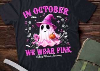 In October We Wear Pink Ghost Witch Breast Cancer Awareness T-Shirt ltsp