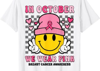 In October We Wear Pink Ribbon Ghost Halloween Breast Cancer T-Shirt