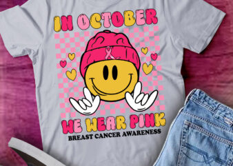 In October We Wear Pink Ribbon Ghost Halloween Breast Cancer T-Shirt ltsp