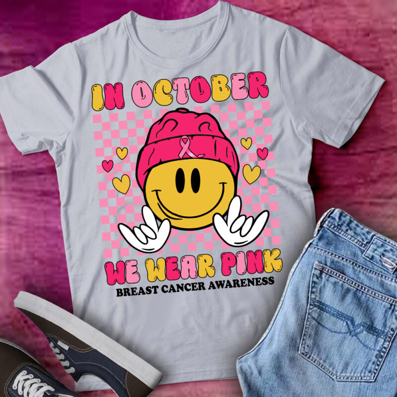 In October We Wear Pink Ribbon Ghost Halloween Breast Cancer T-Shirt ltsp