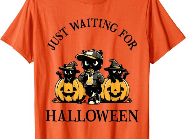 Just waiting for halloween cat t-shirt