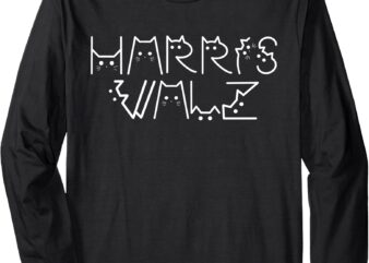 Kamala Harris Tim Walz Waltz Cat Lettering Harris Waltz 2024 Long Sleeve T-Shirt