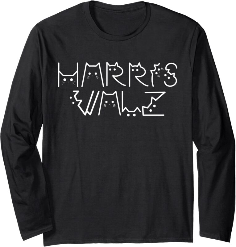 Kamala Harris Tim Walz Waltz Cat Lettering Harris Waltz 2024 Long Sleeve T-Shirt