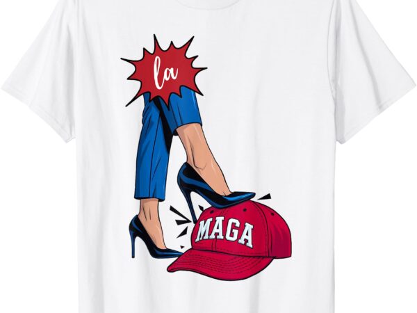 Kamala harris with high heels stepping on red hat 2024 funny t-shirt