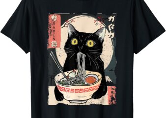 Kawaii Cat Eating Ramen Noodles Funny Anime Gift Girls Teens T-Shirt