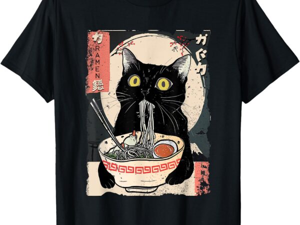 Kawaii cat eating ramen noodles funny anime gift girls teens t-shirt