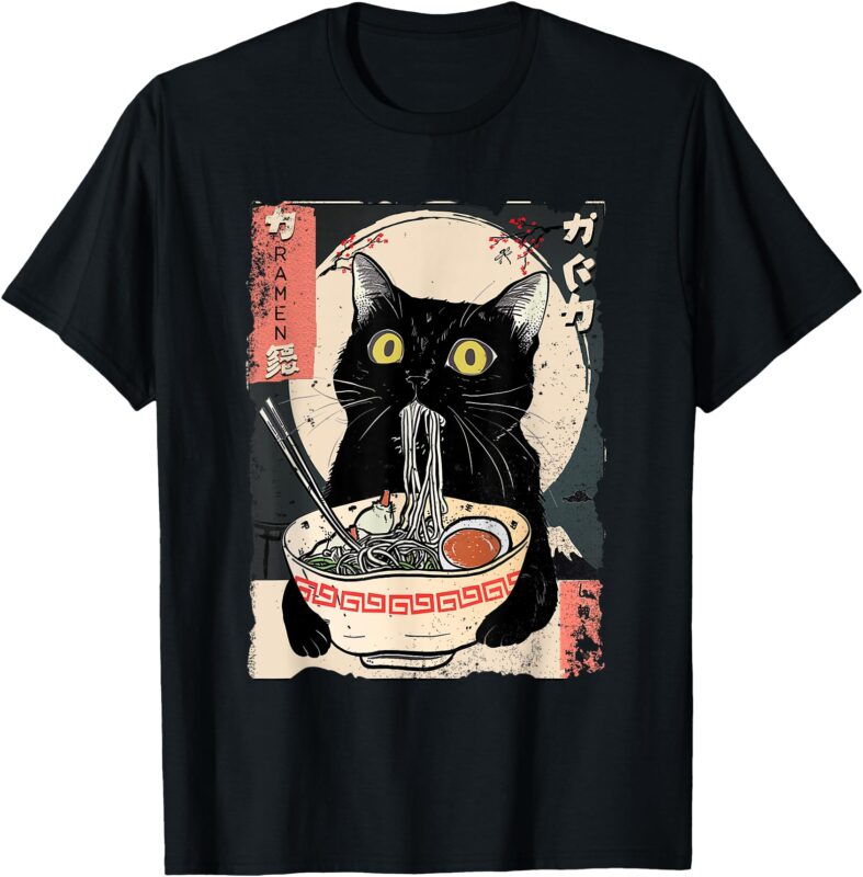 Kawaii Cat Eating Ramen Noodles Funny Anime Gift Girls Teens T-Shirt