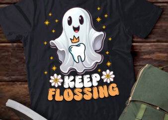 Keep Flossing Ghost Groovy Dental Hygiene Halloween Crew T-Shirt ltsp