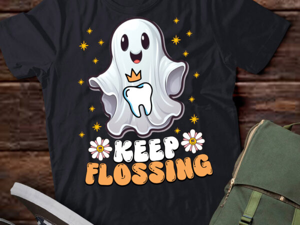 Keep flossing ghost groovy dental hygiene halloween crew t-shirt ltsp