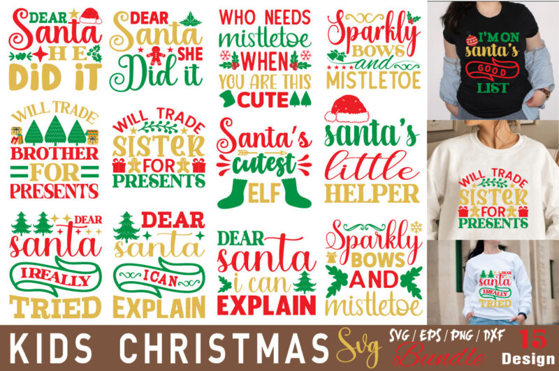 Kids Christmas T-shirt Bundle Kids Christmas SVG Bundle