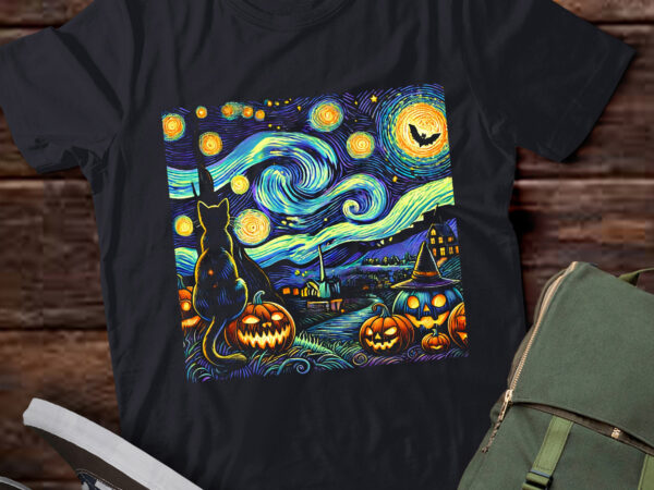 Lt259 happy halloween starry night black cat t shirt vector graphic