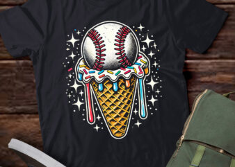 LT276 Baseball Lover Drip Ice Cream Cone with Sprinkles t shirt vector graphic