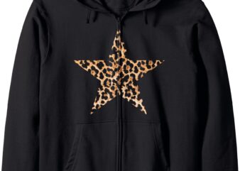 Leopard print y2k star Zip Hoodie