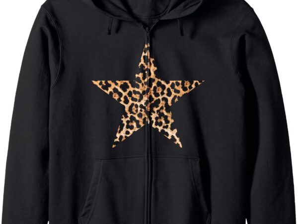 Leopard print y2k star zip hoodie t shirt vector graphic