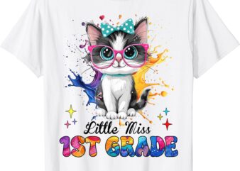 Little Miss 1st Grade Kitten Back To School Cat Girls Kids T-Shirt