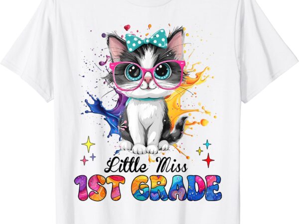 Little miss 1st grade kitten back to school cat girls kids t-shirt