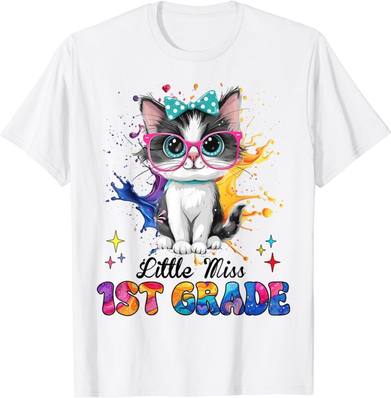 Little Miss 1st Grade Kitten Back To School Cat Girls Kids T-Shirt