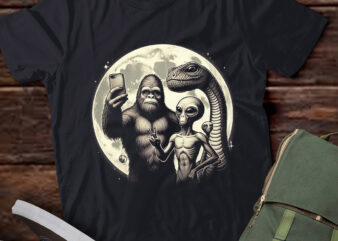 M355 Funny Sasquatch Alien Loch Nis Full Moon Selfie t shirt designs for sale