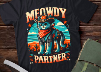 M358 Vintage Meowdy Partner Funny Cowboy Cat t shirt designs for sale