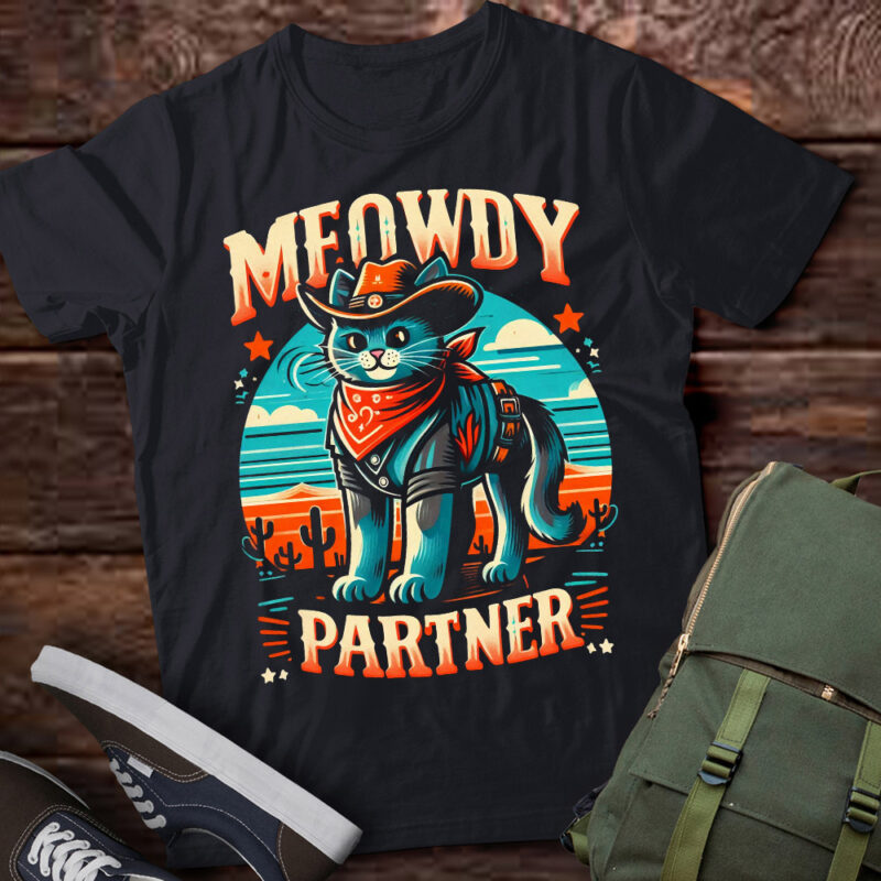 M358 Vintage Meowdy Partner Funny Cowboy Cat