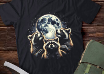 M364 Three Racoons Howling At The Moon Raccoon Funny t shirt designs for sale