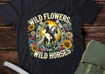 M375 Wild Horses Retro Southern Sunset Cowgirl Wild Flower t shirt designs for sale