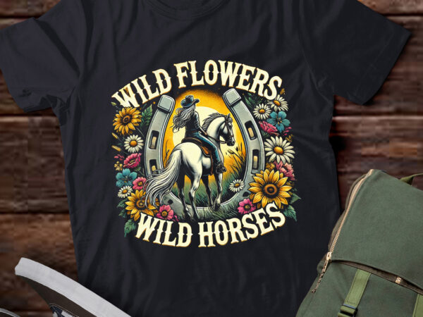 M375 wild horses retro southern sunset cowgirl wild flower t shirt designs for sale