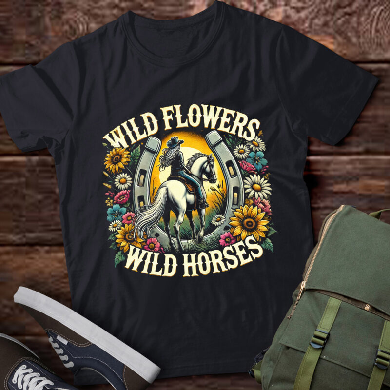 M375 Wild Horses Retro Southern Sunset Cowgirl Wild Flower