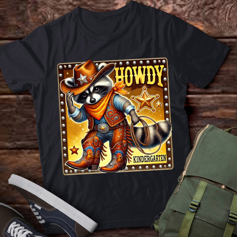 M379 Raccoon Cowboy Western Back To School Funny Raccoon