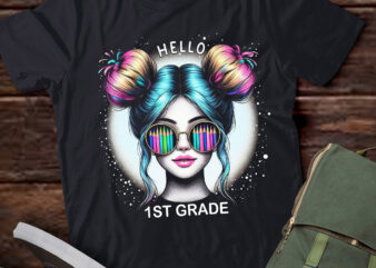 M380 Hello 1st Grade Messy Hair Bun Girl Back To School t shirt designs for sale