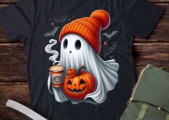 M382 Cute Ghost Drink Pumpkin Happy Halloween t shirt designs for sale