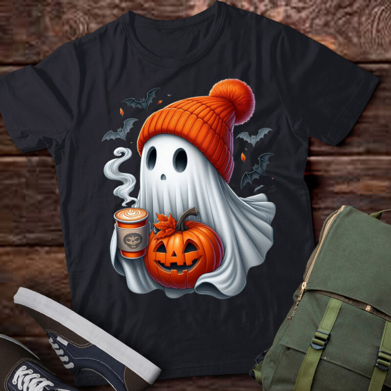 M382 Cute Ghost Drink Pumpkin Happy Halloween