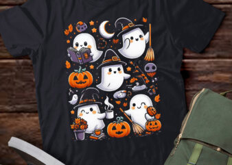 M390 Cute Ghost Drinking Coffee Halloween Ghost Book Reading