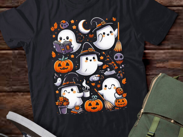 M390 cute ghost drinking coffee halloween ghost book reading t shirt designs for sale