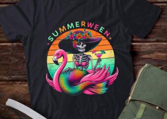 M419 Mermaid Skeleton Flamingo Summer Halloween t shirt designs for sale