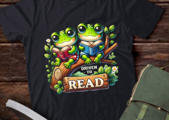 M421 Driven To Read Cute Frog & Toad Library Reading t shirt designs for sale