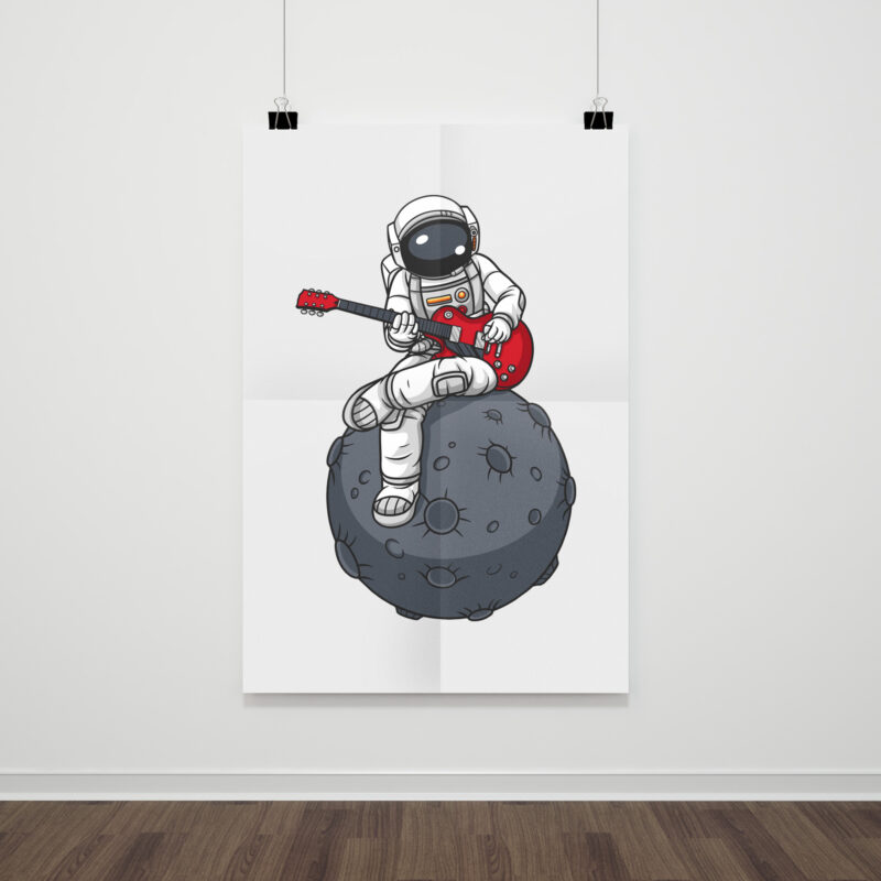 Astronaut playing guitar on the moon