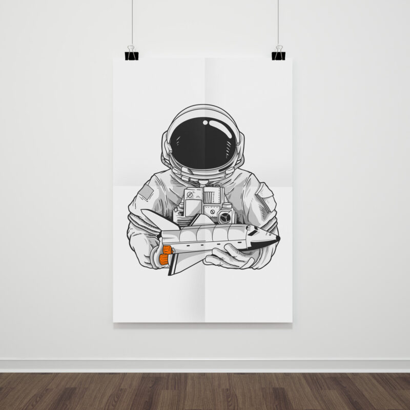 Astronaut with spaceship in hand