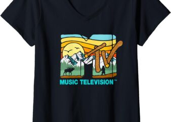 Mademark x MTV – Womens The Great Outdoors Nature MTV Logo V-Neck T-Shirt