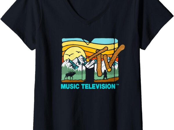 Mademark x mtv – womens the great outdoors nature mtv logo v-neck t-shirt