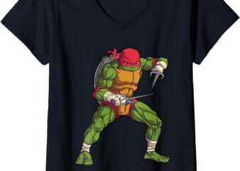 Mademark x Teenage Mutant Ninja Turtles – Womens Raphael Tonfas Fighting Stance V-Neck T-Shirt