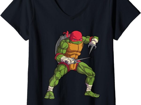 Mademark x teenage mutant ninja turtles – womens raphael tonfas fighting stance v-neck t-shirt