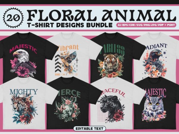 Floral animal t-shirt design bundle