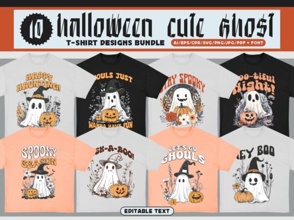 Halloween cute ghost t-shirt design bundle