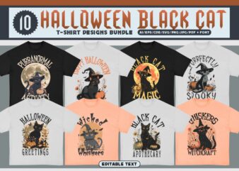 Halloween Black Cat T-shirt Design Bundle