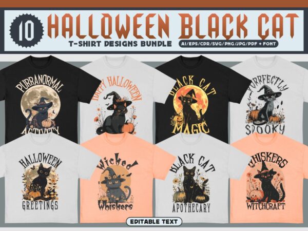 Halloween black cat t-shirt design bundle