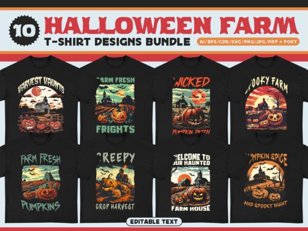 Halloween farm t-shirt design bundle