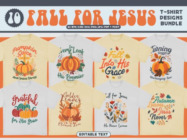 Fall for jesus t-shirt design bundle